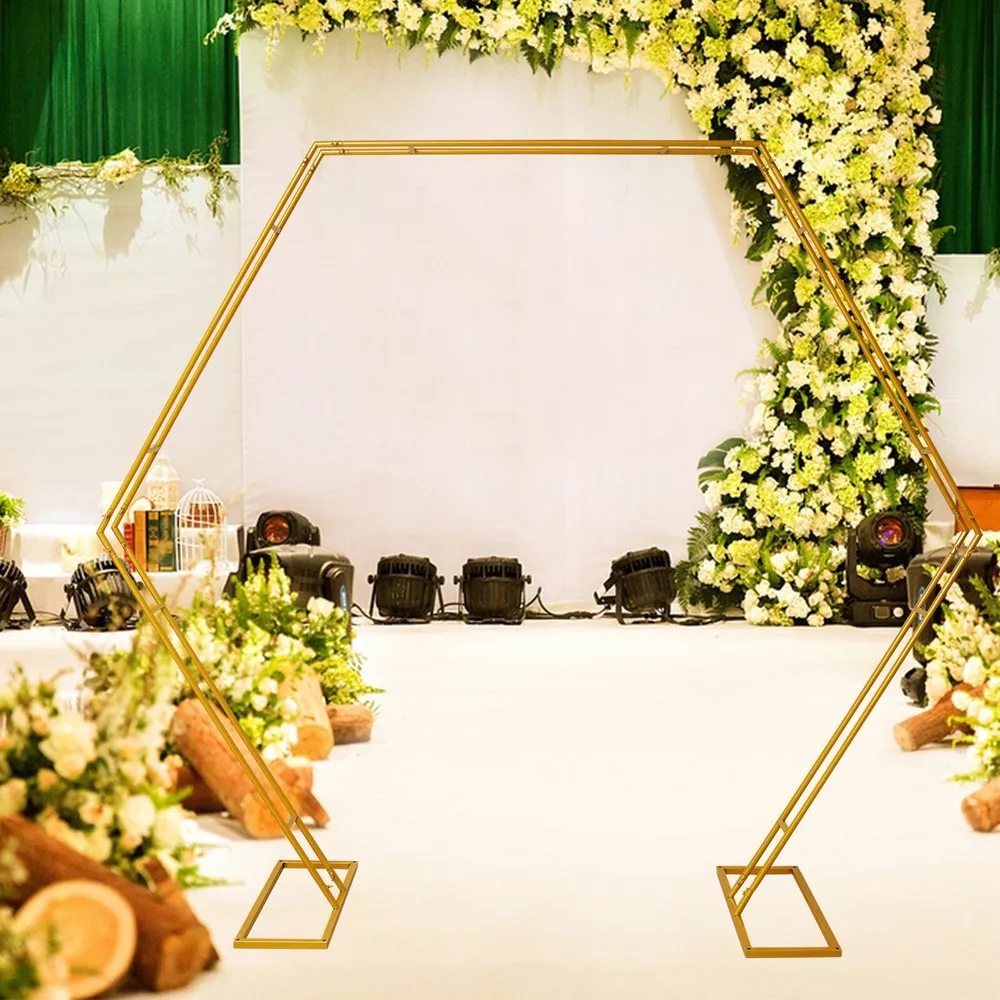 

Golden Hexagon Arch Wedding Backdrop Wall Props Event Party Flower Stand Frame
