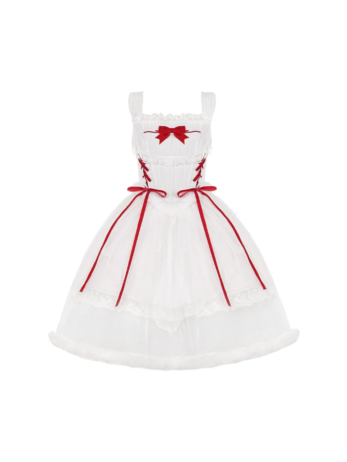 Franse Zoete Stijl Lolita Jsk Meisjes Cosplay Kerstpak Rood Lint Strik Kant Ruche Warm Haarbal Mantel Kawaii Pak