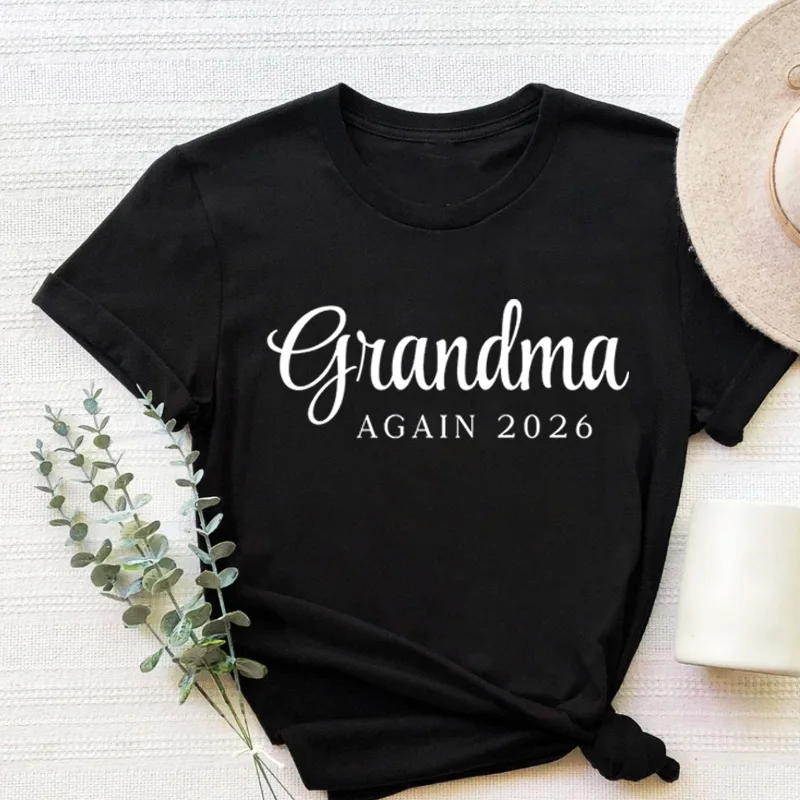 

Grandma Again 2026 Shirt Custom New Grandma T-Shirt Personalized Pregnancy Announcement Tee Mother's Day Gift