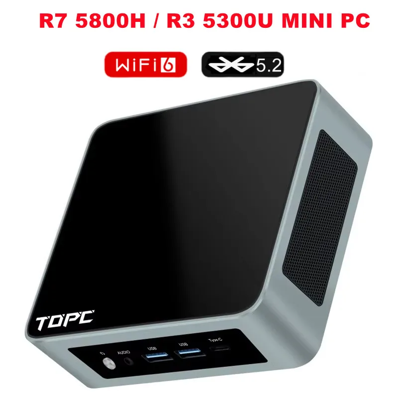 SZBOX Desk Gaming Computer R7 5800H / R3 5300U Windows 11 Pro DDR4 3200mhz M.2 NVMe SSD Wifi6 BT5.2 4K@60Hz HD CNC PMMA MINI PC