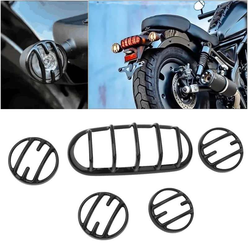 

Motorcycle Gloss Black Turn Signal Light Rear Tail Light Guard Protection Grill Cover For Honda Rebel CMX 300 500 1100 2020-2021