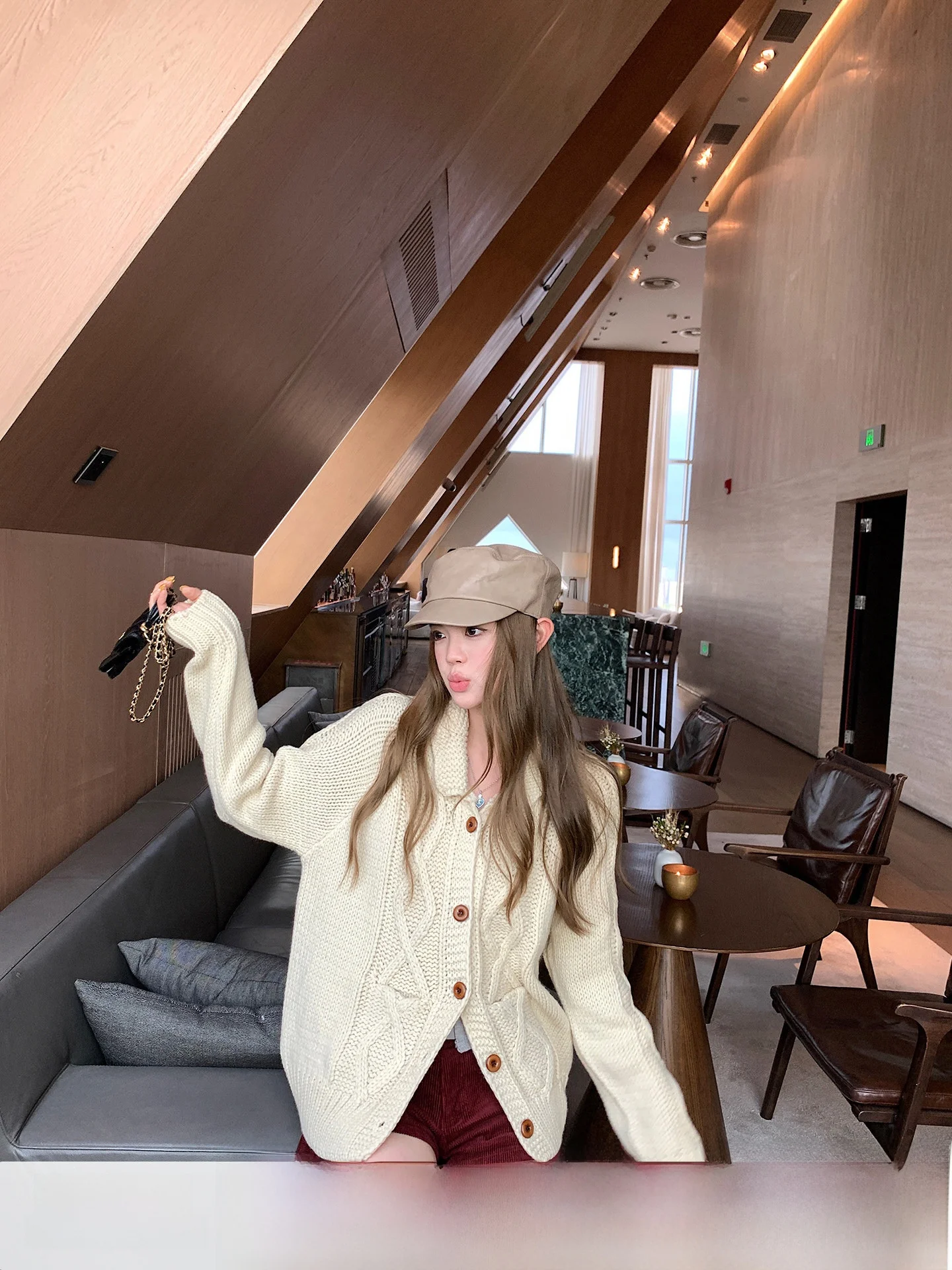 

Retro Sle Knitted Sweater Women's Loose Fit Long Sve Crew Ne Pullover Cardigan Thiened Woolen Twist Flower Design