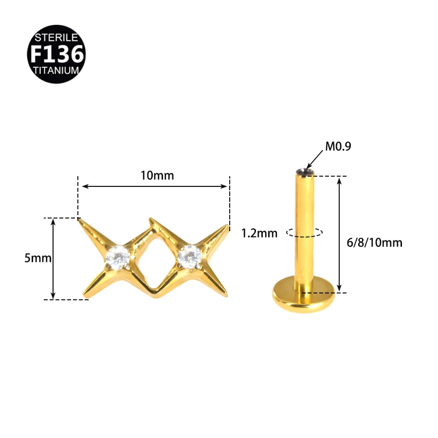 1Pc G23 Titanium 16G Double Star Larbet Stud Planet Internal Threaded Ear Cartilage Helix Traguse Peircing Body Jewelry