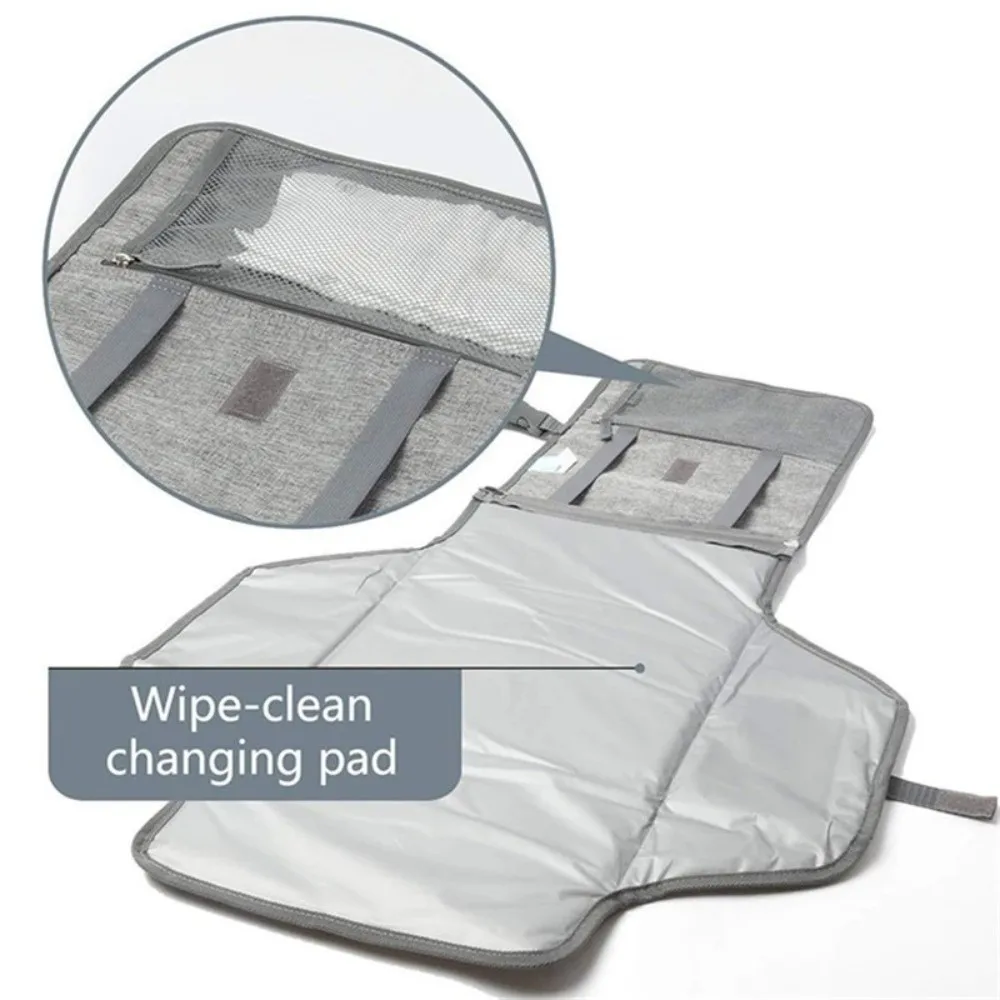 Solid Color Baby Changing Pad 3 in 1 Multifunctional Newborn Travel Changing Station with Wipes Pockets Oxford cloth