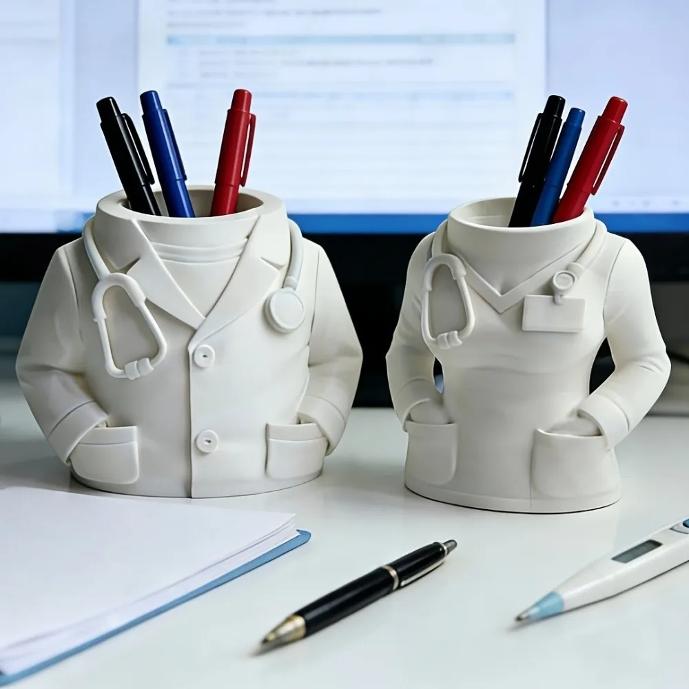 Creative Doctor and Nurse Figure Pen Holder Durable Multifunctional White Coat-Shaped Pen Holder 3D Printing Chic