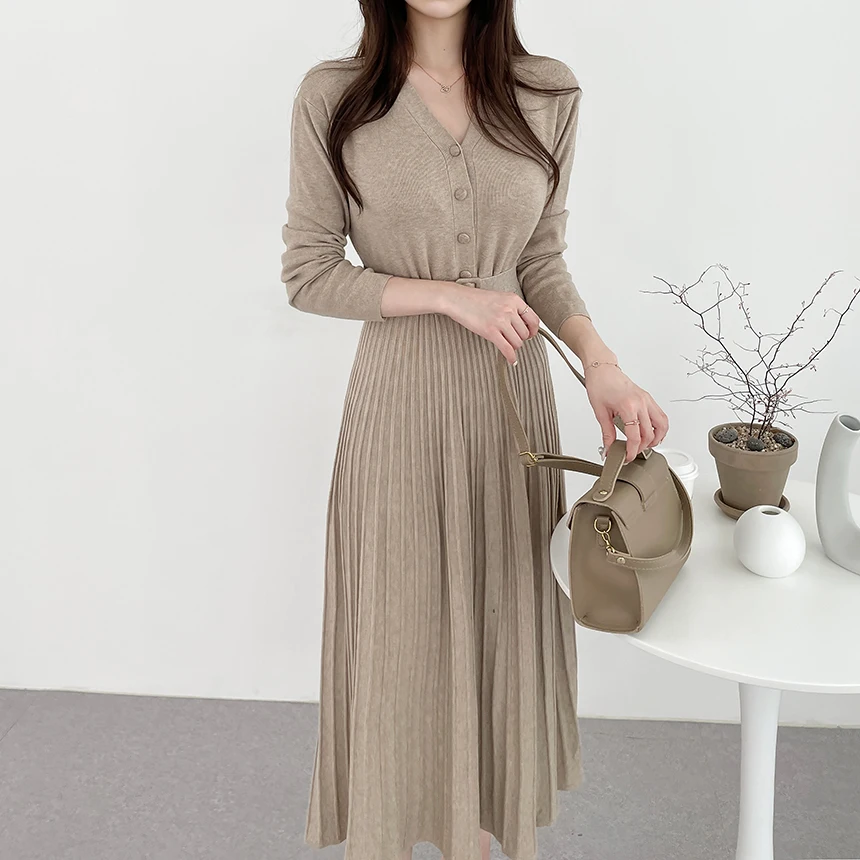 Hot Stretchy Women Knitted Sweater Pullover Dress Office Lady Autumn Winter Button Dresses