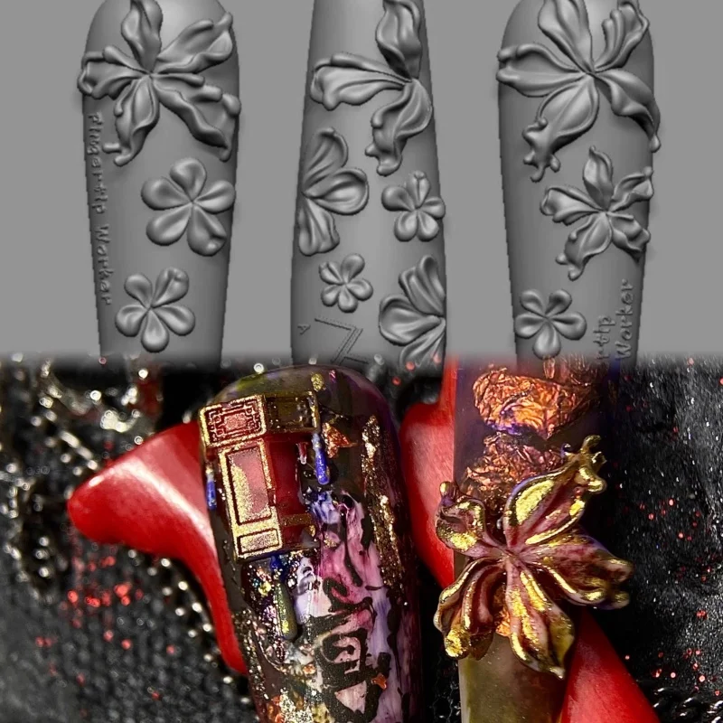 Modelli per nail art Stampo per unghie Fiore di cristallo di ghiaccio Tulipano Fiocco 3D Silicone Acrilico Rilievo Decorazioni per unghie fai da te Strumenti di progettazione per manicure