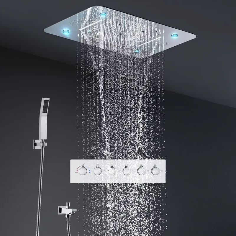 2026 Multi Function Ceiling Led Shower Head Panel Set Rainfall Spray Constant Temperature Valve Mixer Diverter