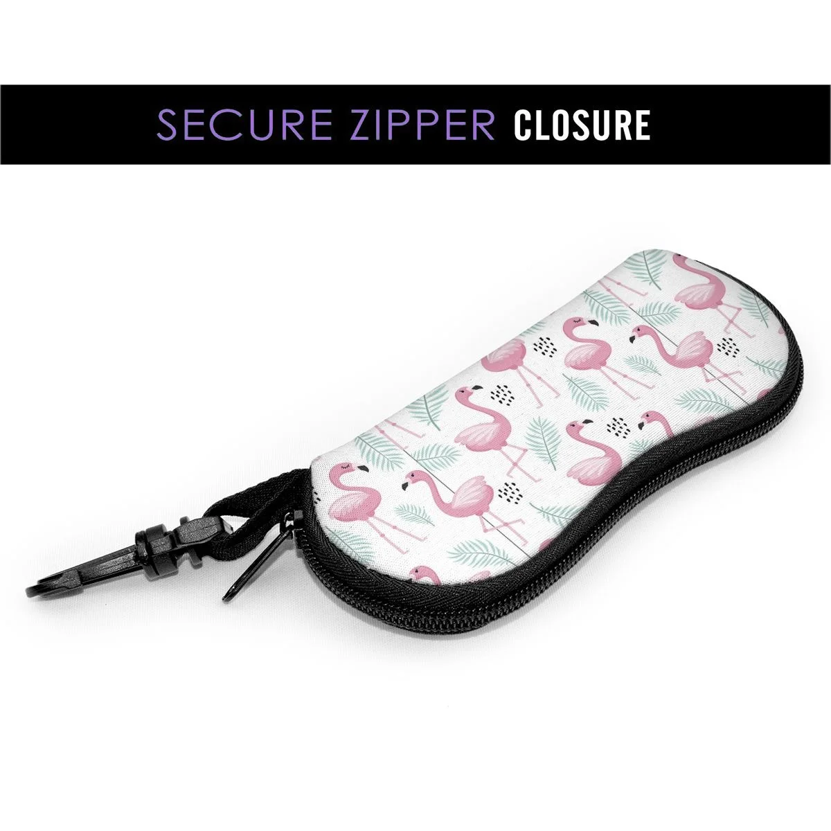 Tropical Flamingo Sunglasses Soft Case For Women Men Large Zipper Eyeglass Hook Case