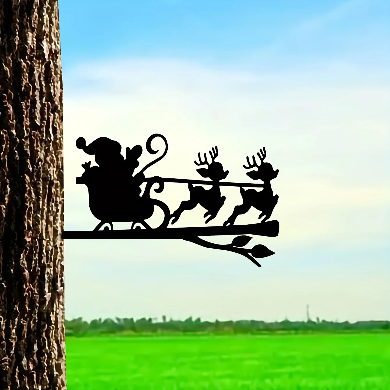 Little Deers Pulling Sleds On Branch Iron Art Silhouette Home Garden Yard decor Patio Outdoor Decoration Christmas Decoration