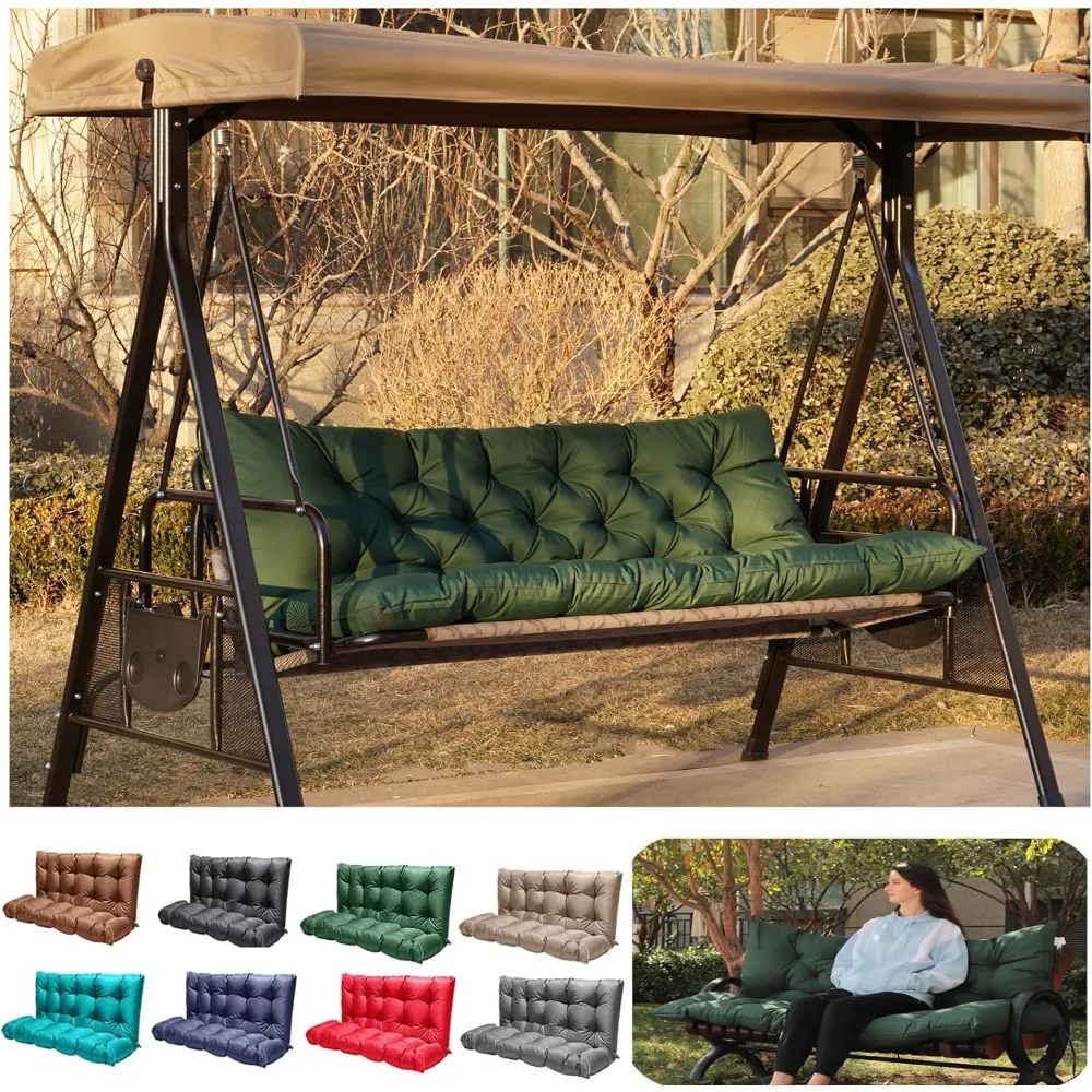 Porch Swing Cushions, Outdoor Swing Replacement Cushions 3 Seater with Backrest, Waterproof Bench