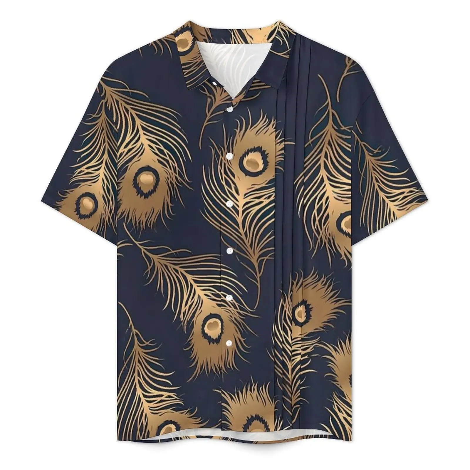 Peacock Summer Shirt For Men Beach Golden Animal Feathers Casual Shirts Short Sleeve Streetwear Classic Plus Size 4XL Blouses