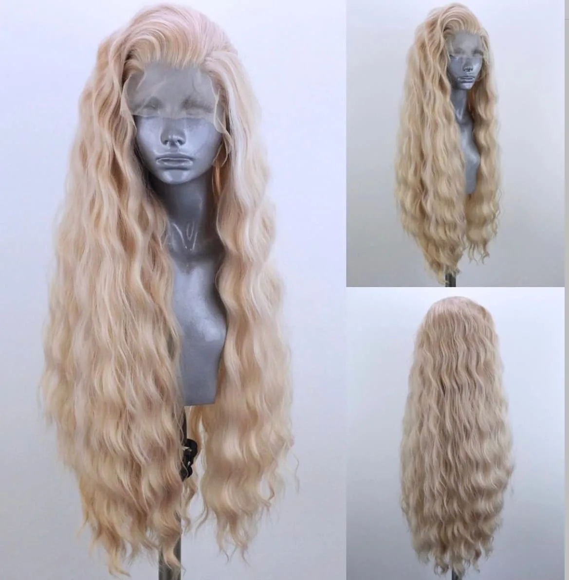 

Blonde Long Wavy Synthetic Lace Front Wig Middle Part Lace Wigs Synthetic Hair Wig for Women Daily Party Wig