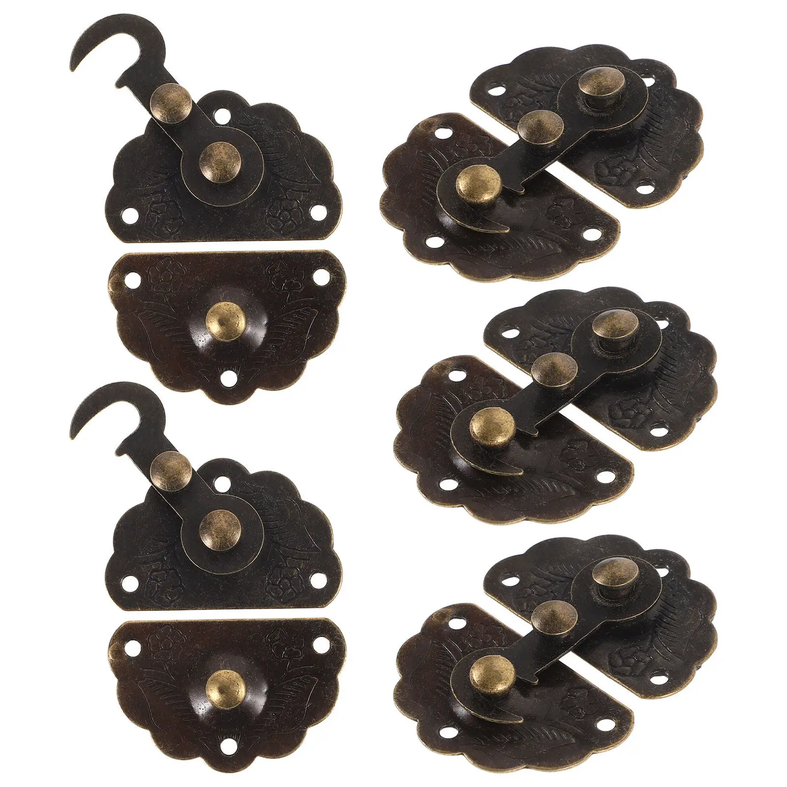 5Pcs Sturdy Iron Hasp Latch Small Jewelry Box Buckle Gift Box Hasp Lock Floral Pattern Elegant Compact Decorative Security Clasp