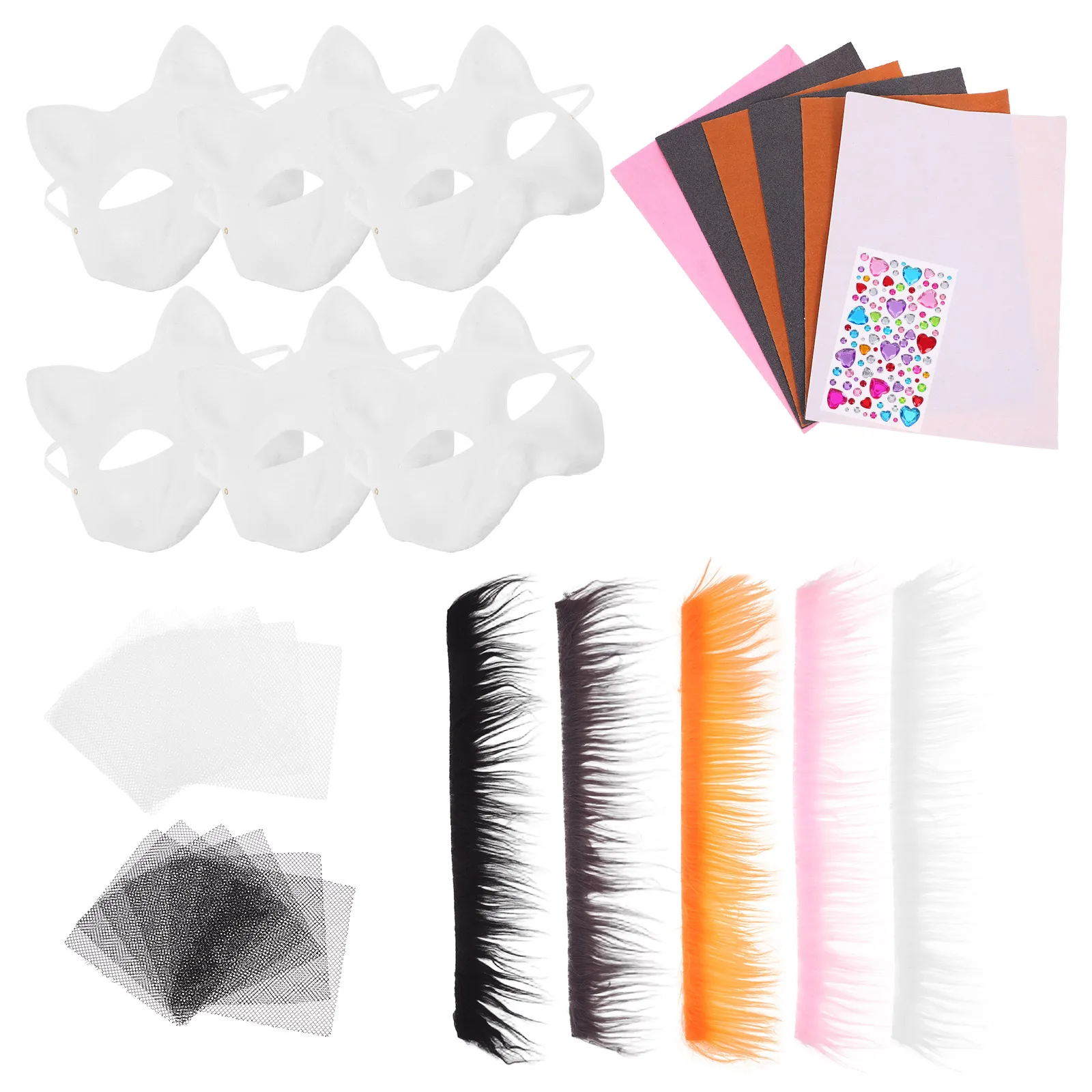 

DIY Cat Mask Set Blank Paper Masks Unpainted Craft Cosplay Masquerade Base Orange Decorative Accessories Face Prop Kit