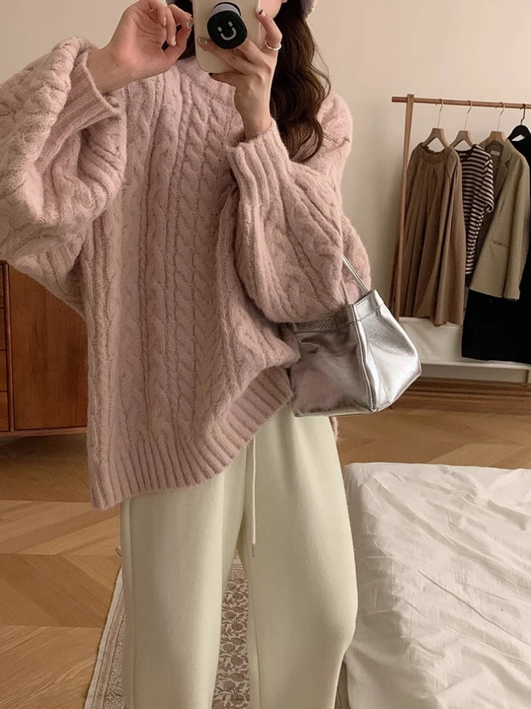 Solid Sweaters Women Slouchy Twisted Soft Loose Girlish Korean Style Elegant Gentle Aesthetic Temperament Pullovers Cozy Daily