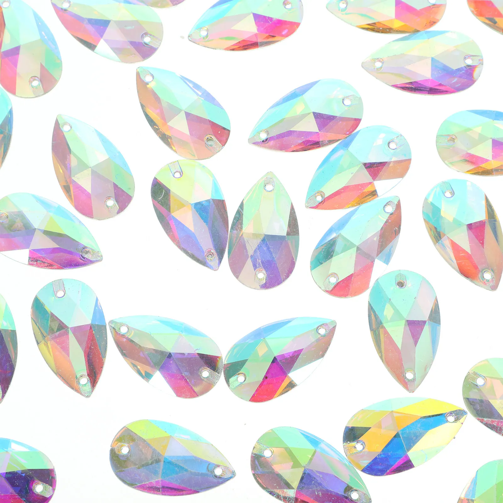 50개 눈물방울 모양 레진 라인스톤 플랫백 17x28mm 바느질 접착 크리스탈 의상 장식용 레진 라인스톤 플랫백