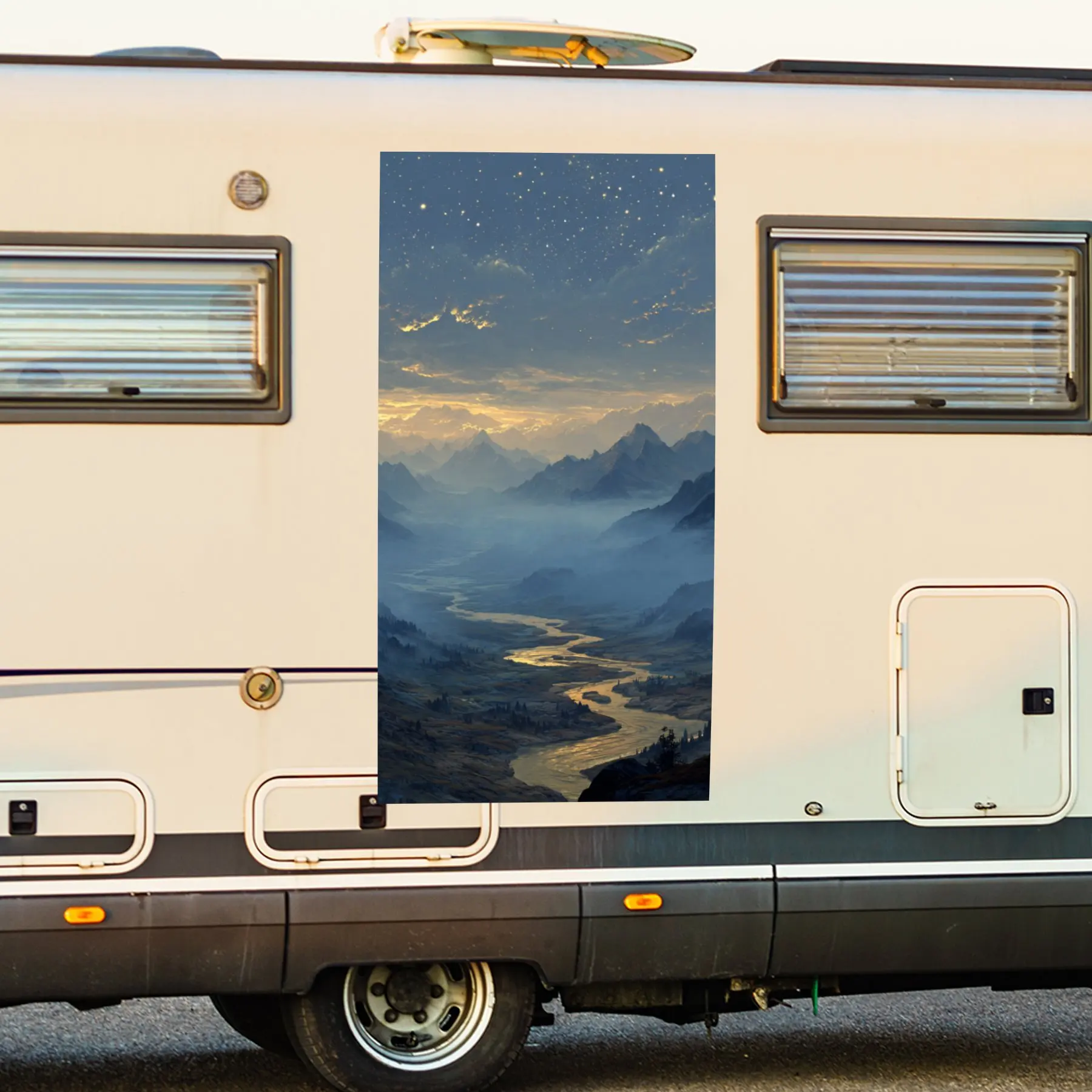 

Mountain and River Landscape Car Sticker,Waterproof Vinyl Decal for RV Side, Self - Adhesive Stickers to Decorate & Protect RV B