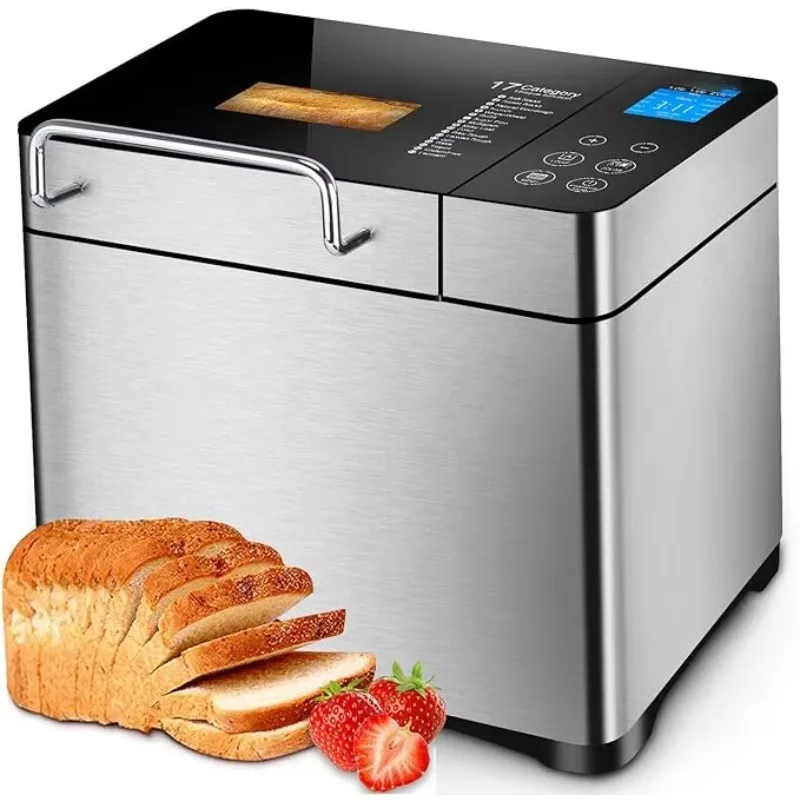 2LB Stainless Steel Electric Bread Maker, LED Display 25 Smart Programs Automatic Bread Machine for Home Kitchen