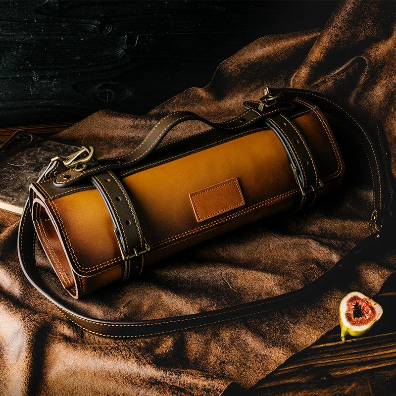 Roll Bag Multi-slot Leather Removable Shoulder Strap Bag Camping Party Wear Resistant Kitchen Roll Bag Storage