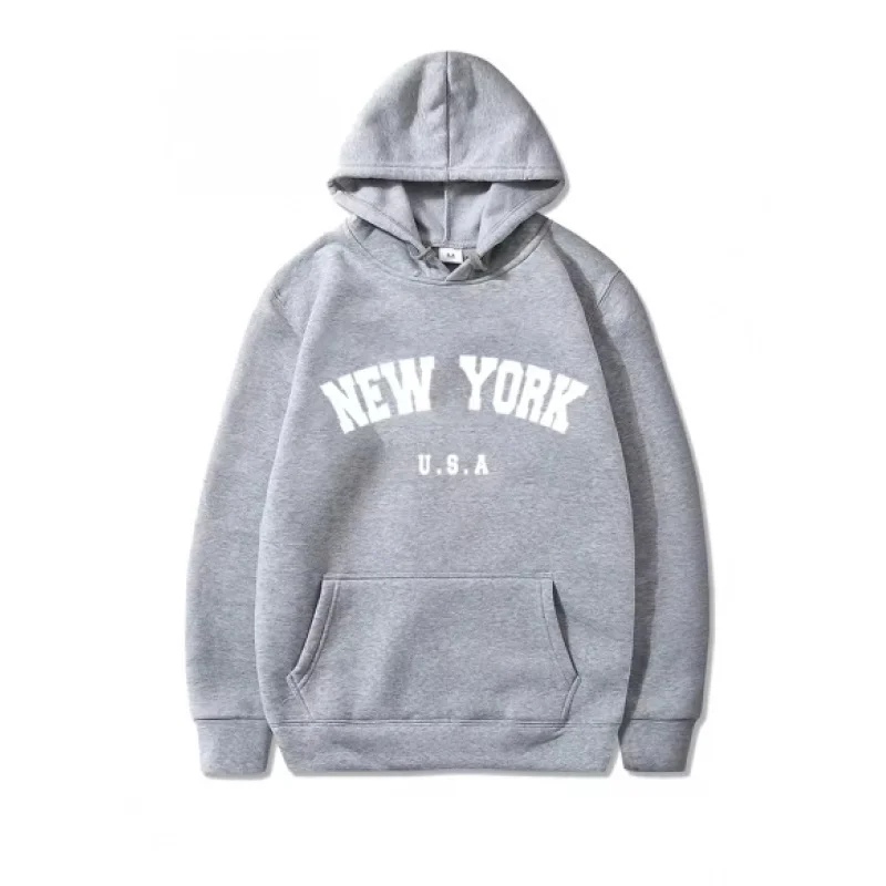Men's New York U.S.A City Graphic Hoodie Fashion Letter Print Loose Casual Harajuku Hooded Pullover Sweatshirt Sportswear