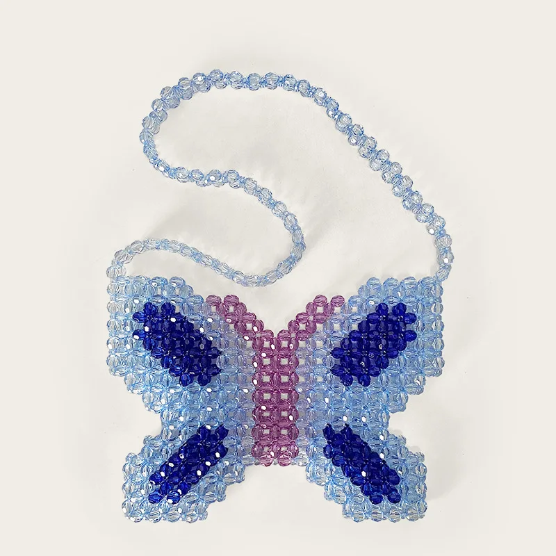 

Fashion Butterfly Shaped Single-shoulder Bag Trendy Handmade Color Clashing Transparent Acrylic Beaded Hollow Small Underarm Bag