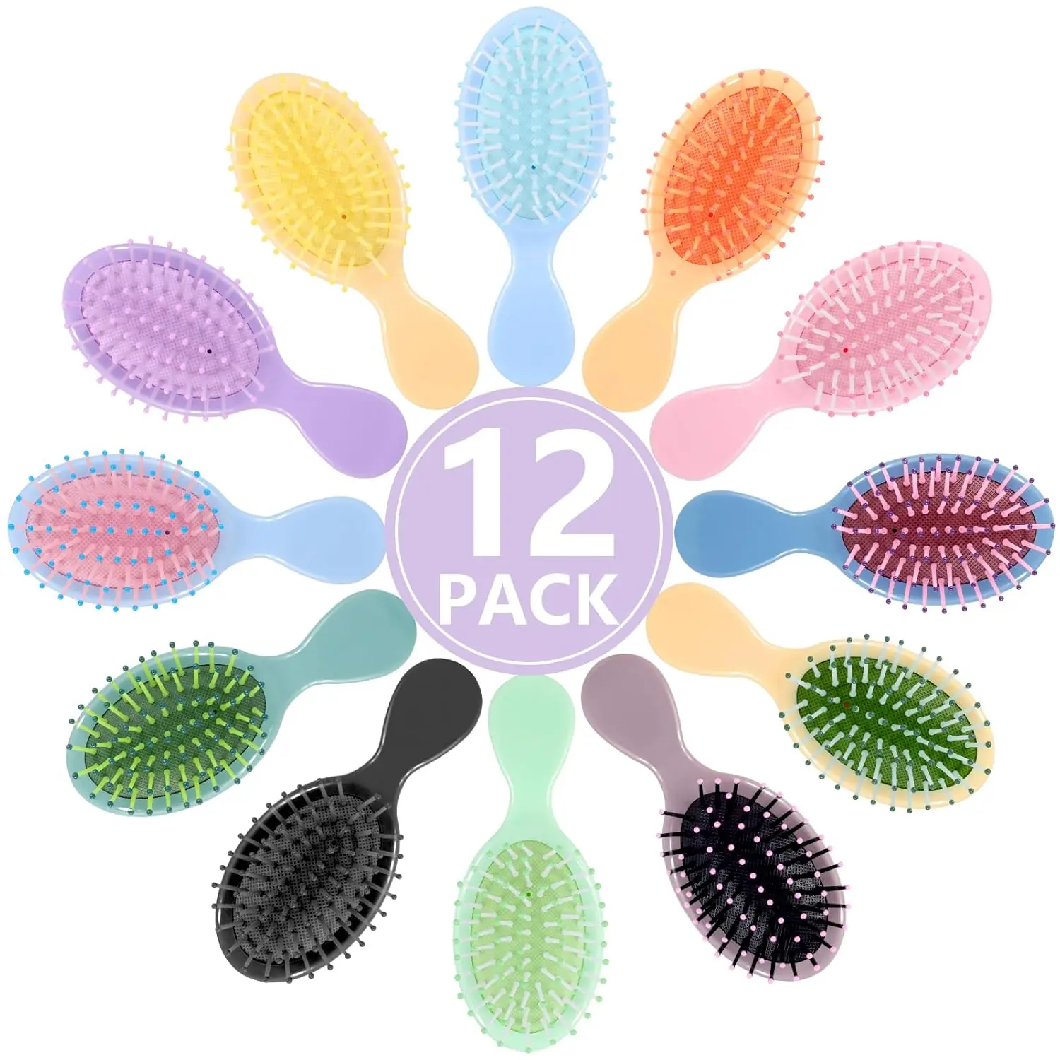 Mini Detangling Brushes 12 Pack - Vibrant Colors for Wet & Dry Hair, Compact Travel Hairbrush with Soft Bristles, Perfect Gift