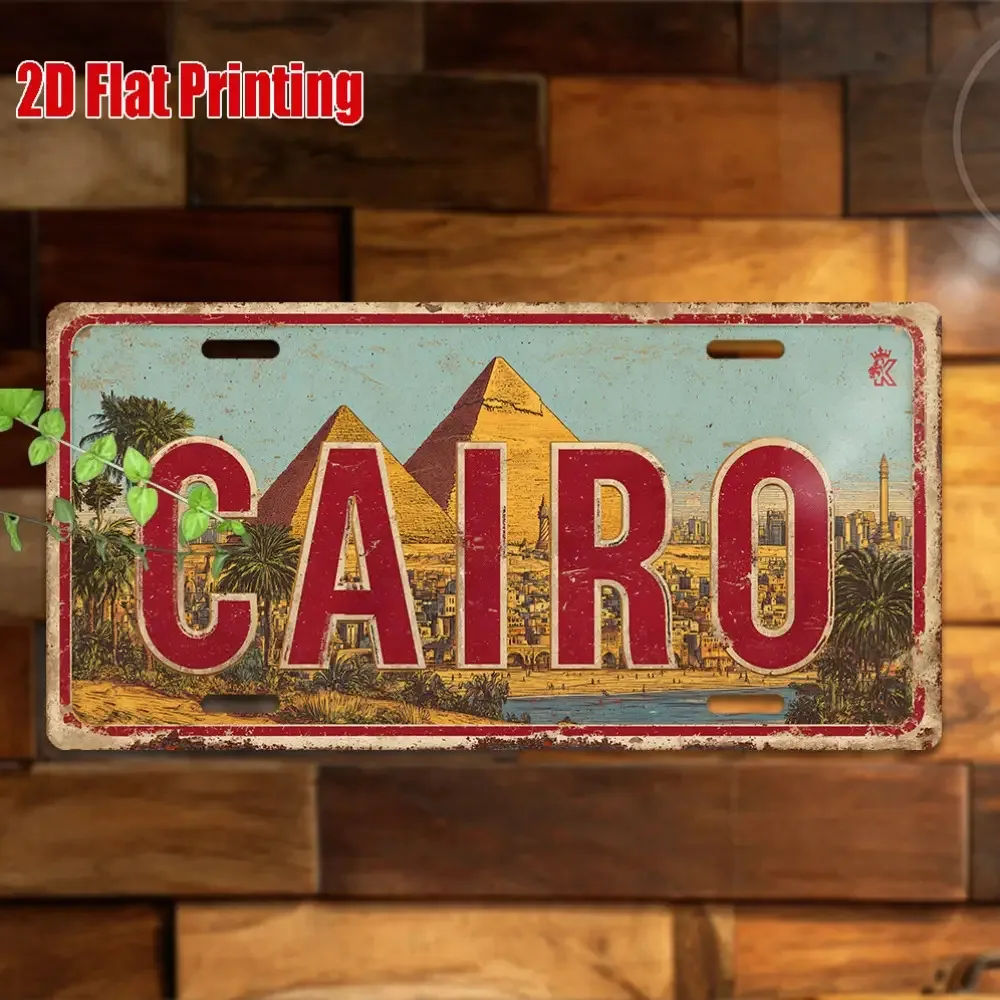 Cairo Egypt Pyramids Vintage License Plate AL Sign - Vintage Durable Metal Plaque Wall Decor, Home Office Bar Man Cave Wall Art