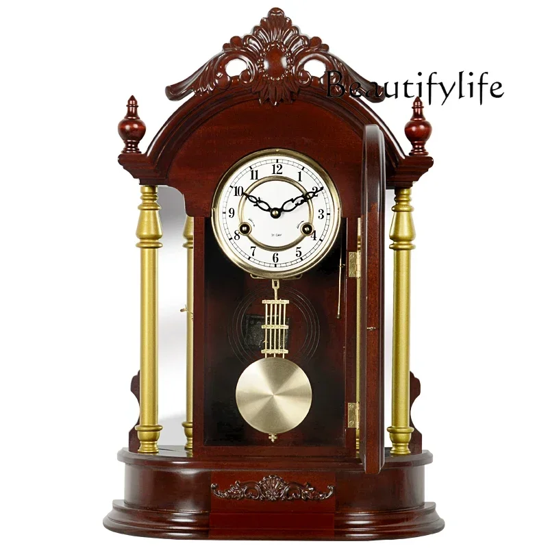 

Living room Chinese sitting clock Solid wood clock Mechanical table Large Creative decorative table clock