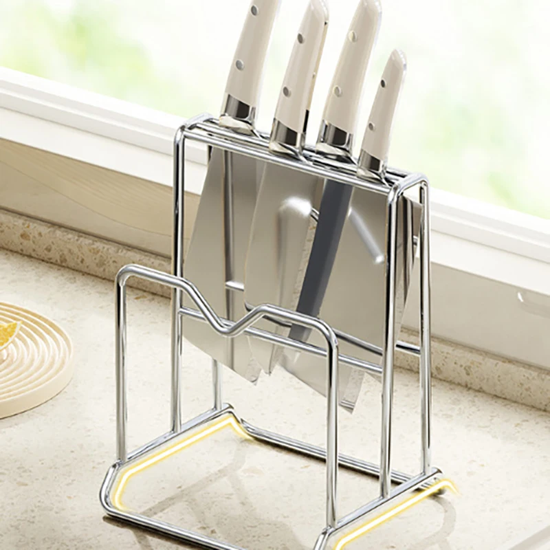 Rak Organizer Piring Baja Tahan Karat Tempat Tutup Panci Rak Penyimpanan Papan Pemotong Modern Tugas Berat Multifungsi untuk Dapur