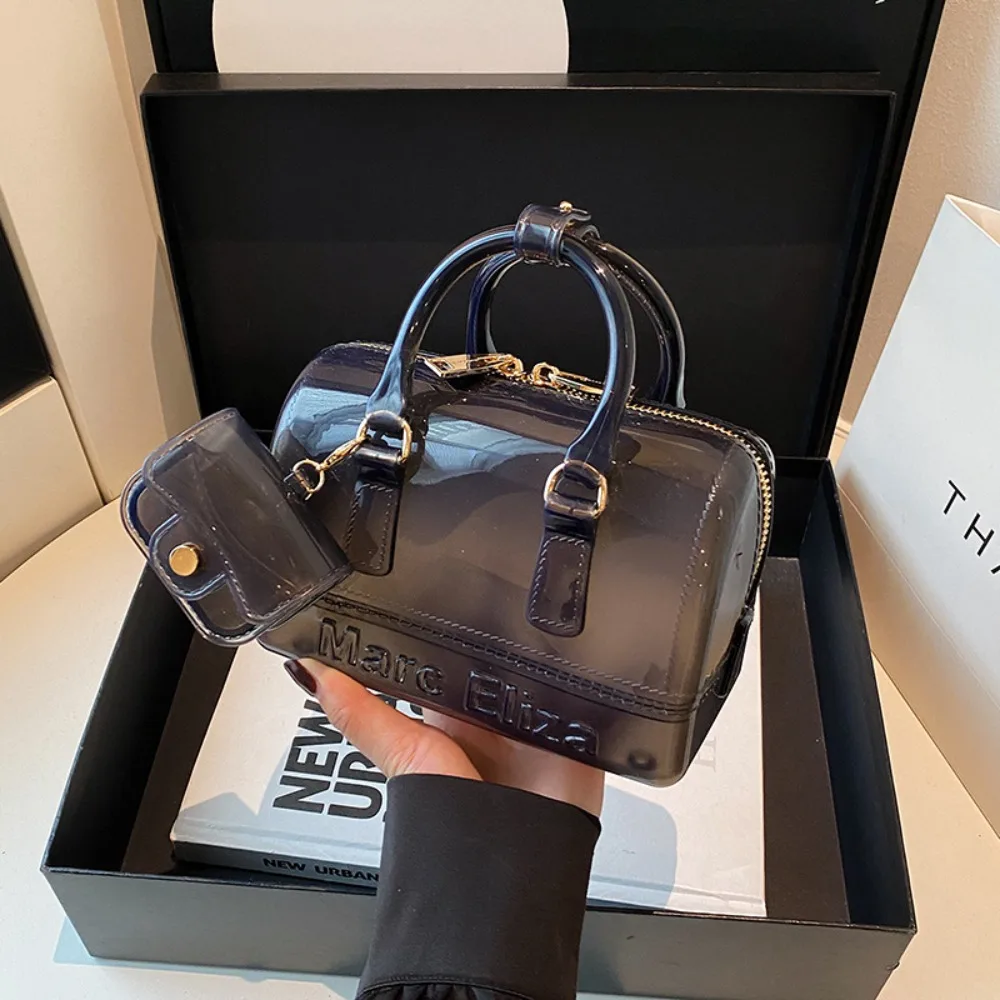 

Прозрачная сумка-желе в форме ракушки, элегантная летняя однотонная сумка с мини-подвеской, двойными ручками, сумка через плечо