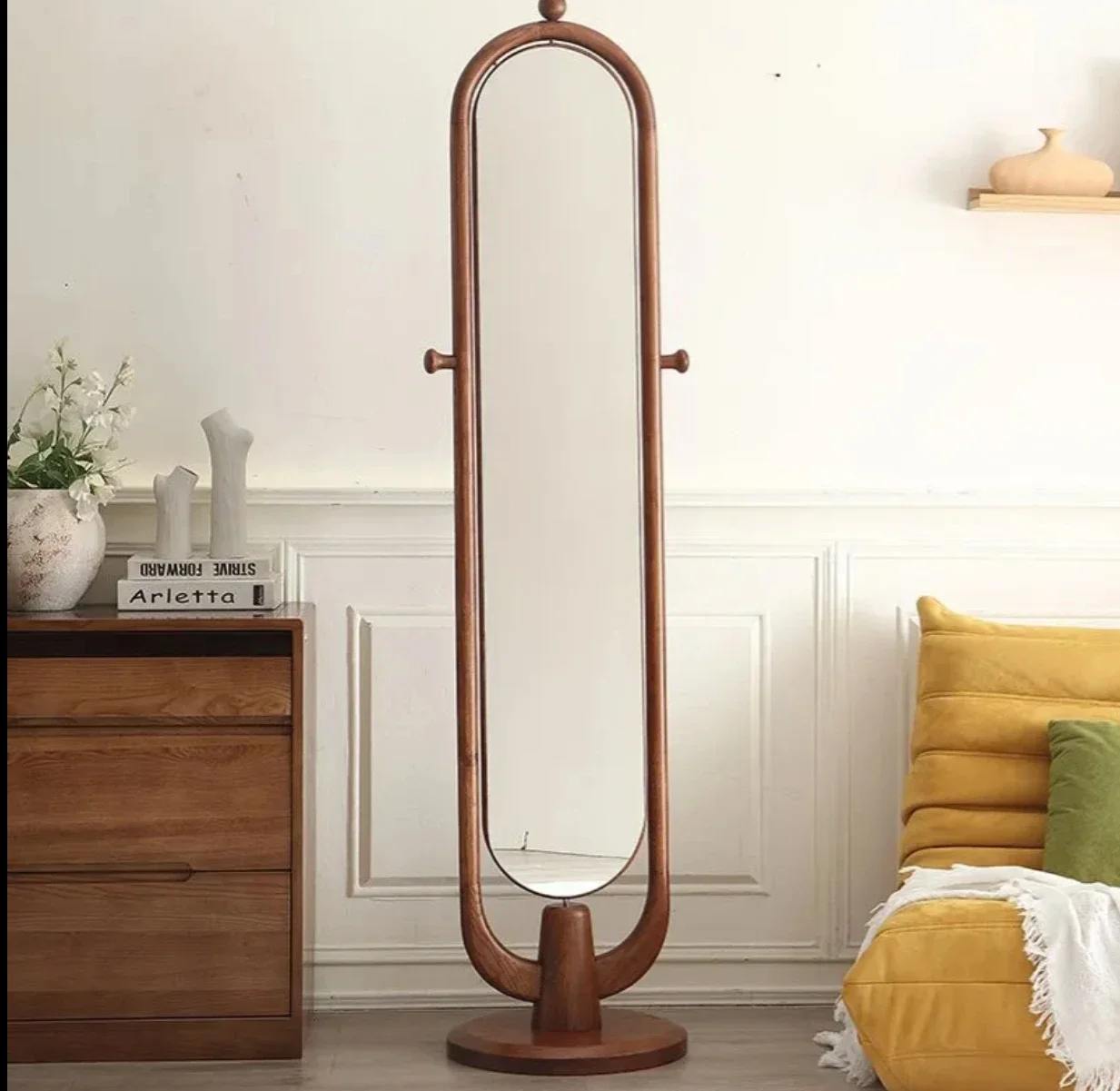 

#For Rotatable ash wood vanity mirror home full body floor bedroom coat rack mirror integrated fitting mirror