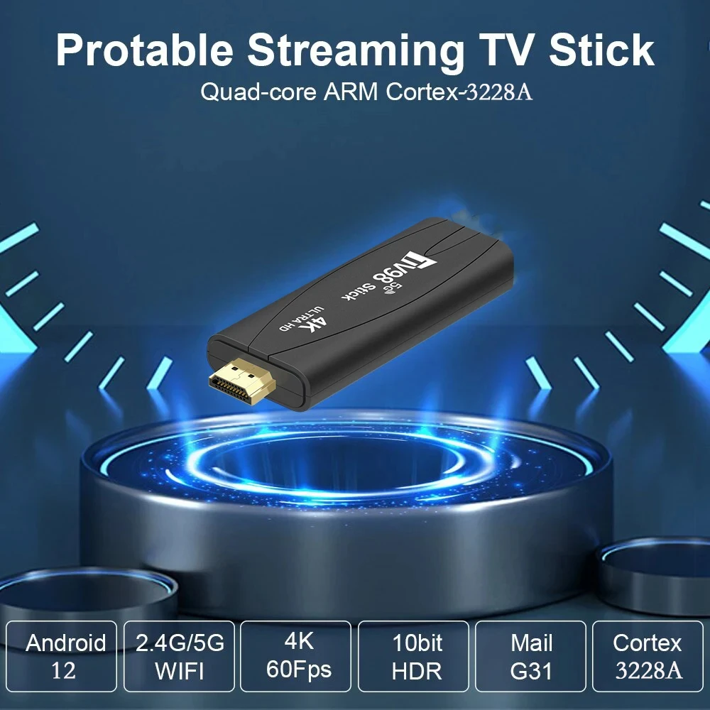 TV98 Mini TV Stick Android 12 Support 8K Video 4K Wifi 6 3D TV Box 2.4G&5G Body Feeling Game Set Top Box 2GB 16GB