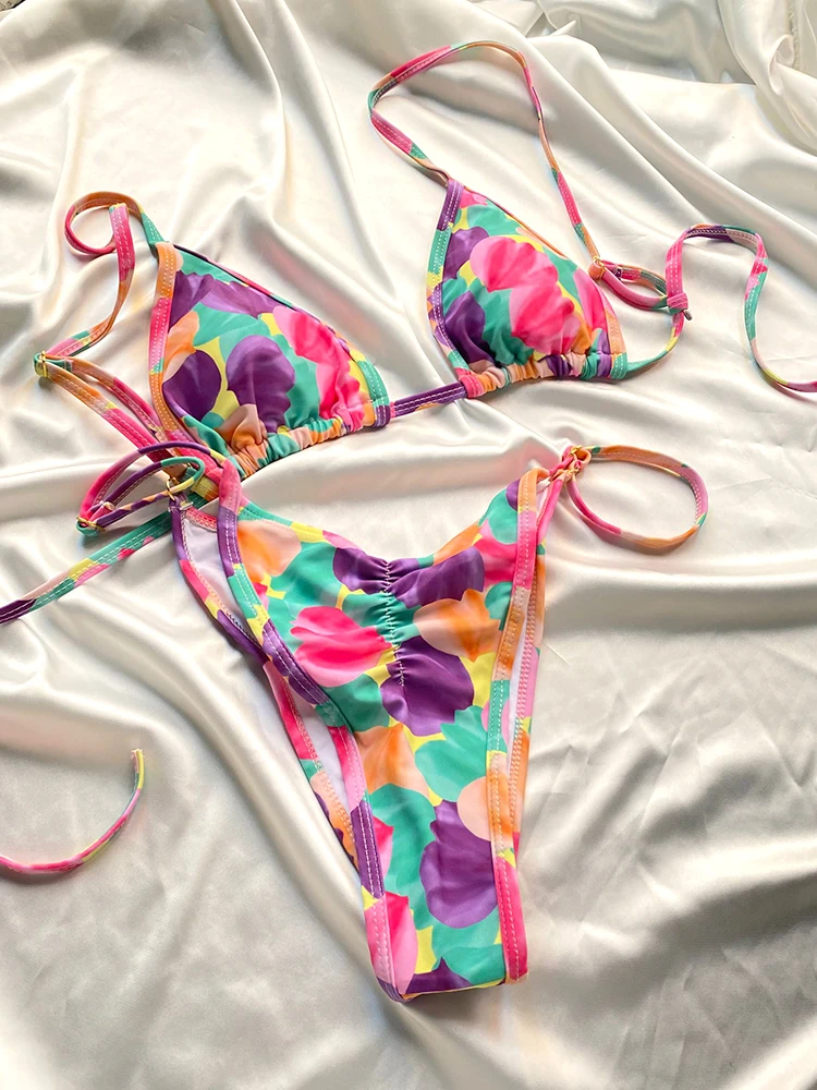 ZRTAK bikini damskie stroje kąpielowe seksowny strój kąpielowy damski Biquinis bandaż kostiumy kąpielowe drukuj strój kąpielowy Tie Dye zestawy