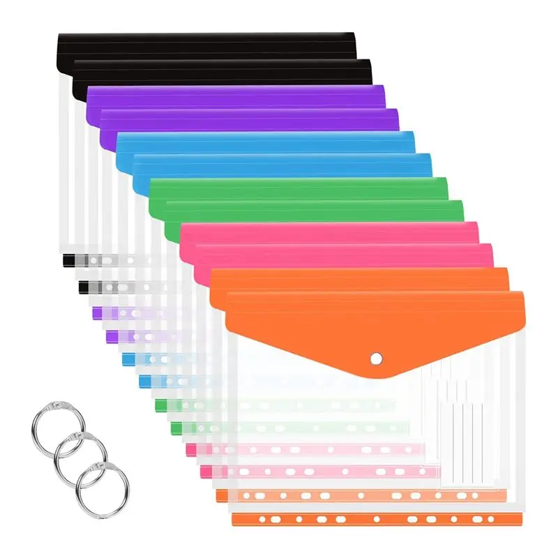 Ingenious-24 Pcs A4 Binder Pocket Expandable Envelopes Clear Plastic Envelopes For Ring Binder Folder, Snap Button