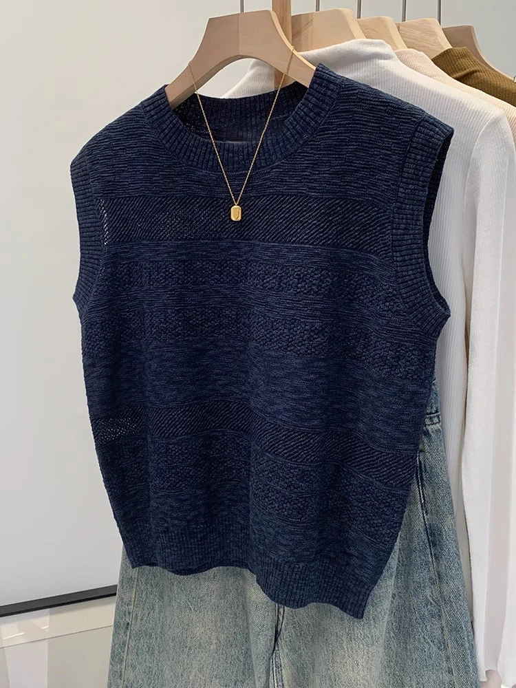 

Уникальный дизайн, вязаный жилет для женщин, круглый вырез, цвет Fuia, летний, новый, красивый, укороченный топ, корейский стиль, свободный крой