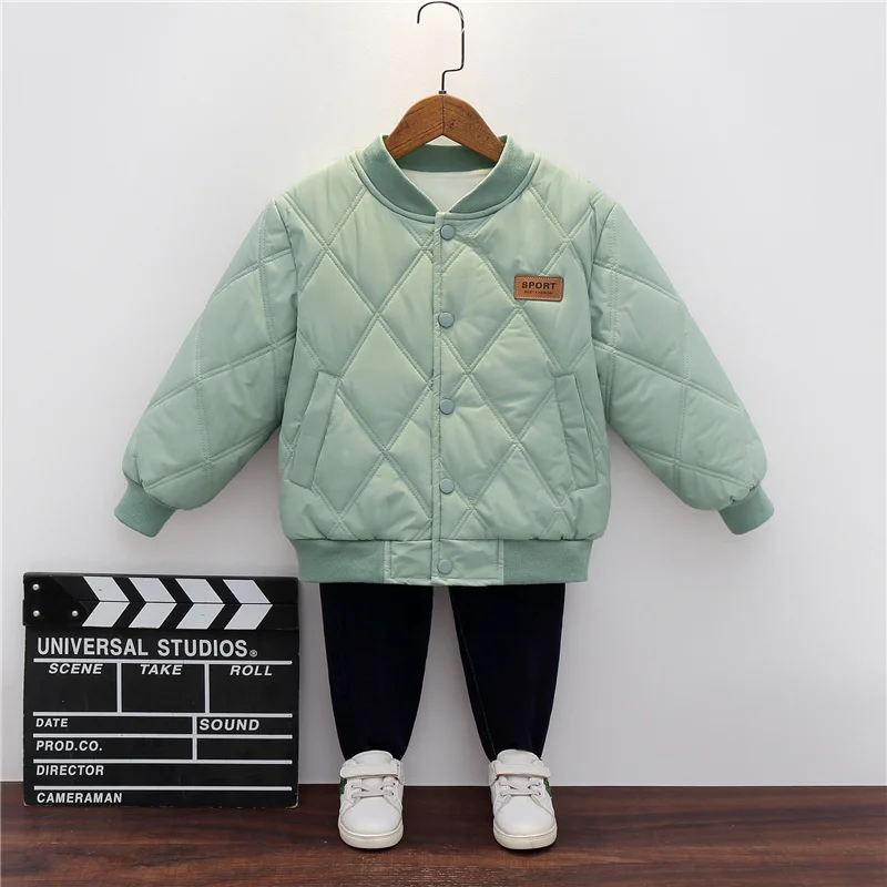 New Children Cotton Parkas Coats Spring Autumn Girls Boys Thicken Velvet Jackets Kids Warm Clothes Causal Baseball Outerwear 3-1