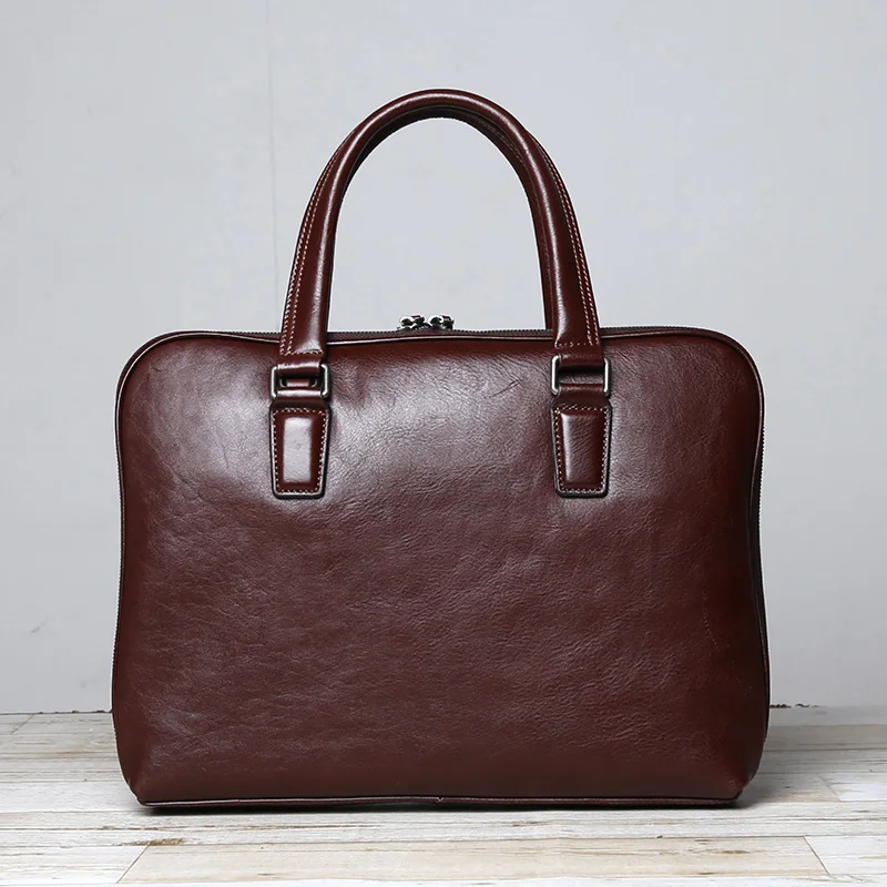 The New First-Layer Leather Men's Handbag Retro Casual Business Leather Briefcase Simple Shoulder Cross-Body Trend Men's Bag