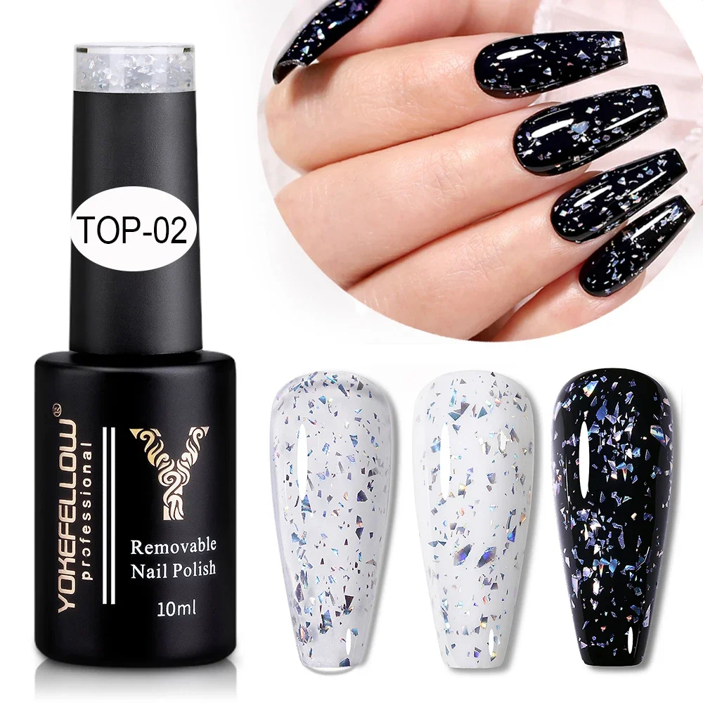 

YOKEFELLOW 10ml Glitter Rubber Base Top Coat Gel Nail Polish Single Color Semi Permanent Soak Off LED Nail Art Gel Nail Varnish