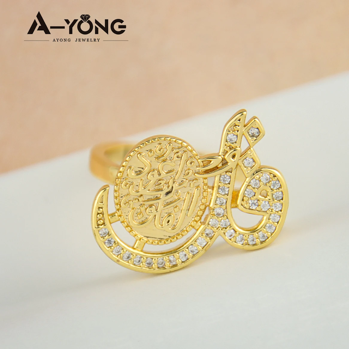 AYONG Arab Elegant Gold Rings 21k Gold Plated Cubic Zirconia Italian Dubai Women Wedding Party Gift Accessories