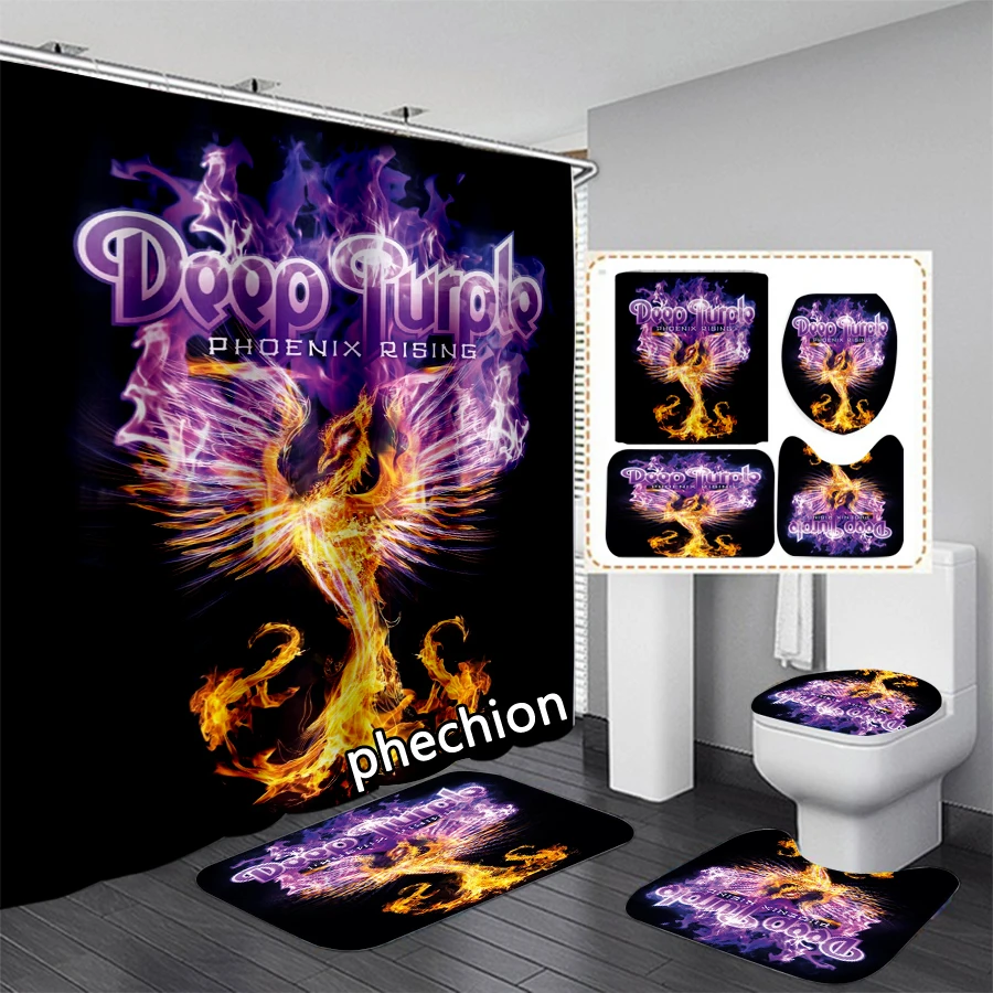 phechion Deep Purple 3D Print Shower Curtain Waterproof Bathroom Curtain Anti-slip Bath Mat Set Toilet Rugs VR354