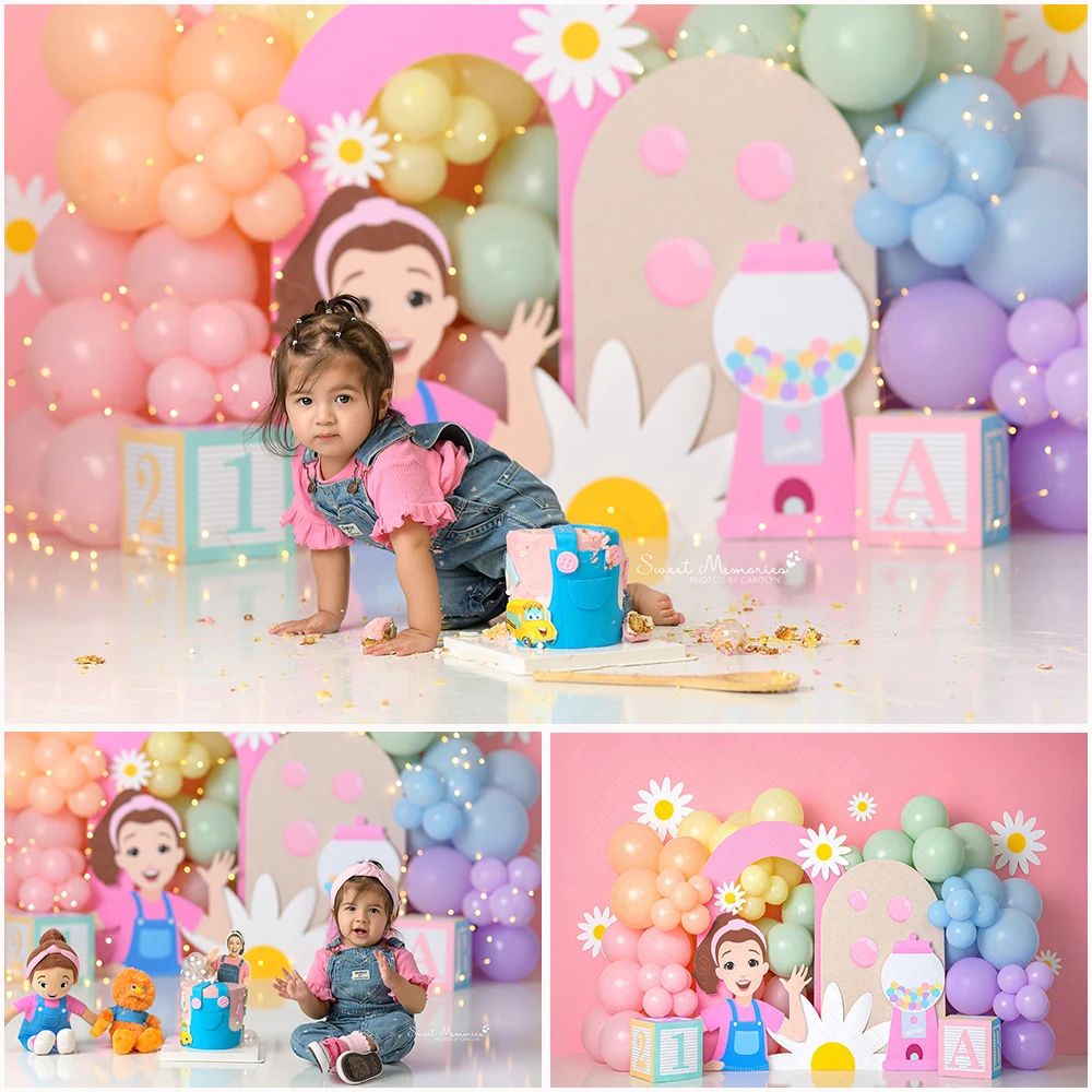 Sfondo Fotografico Vinile 2.2x1.5m Per Primo Compleanno – Arcobaleno E Palloncini Rosa, Per Cake Smash E Feste - 2