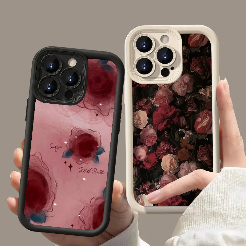 Moonlit Red Flower Printed Phone Case For Xiaomi Redmi 14c 13c 12c 4G Note 12 11 13 14 Pro Plus 5G 12s 11s 10s 10 Pro Soft Cover