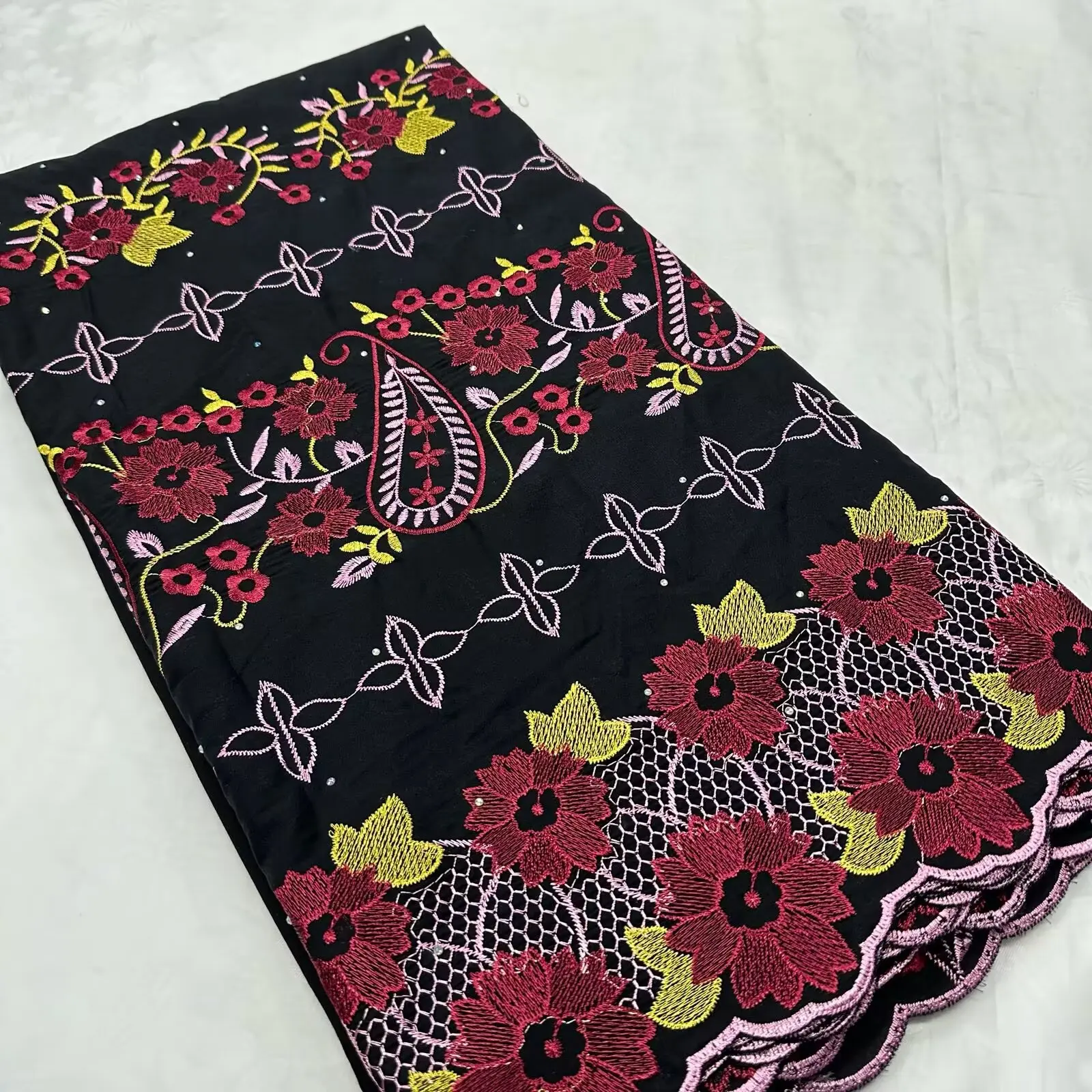 Special Offer Swiss Voile Embroidered Lace Fabric High Quality African Cotton Lace Fabric With Stones For Wedding 5 Yards 16A56