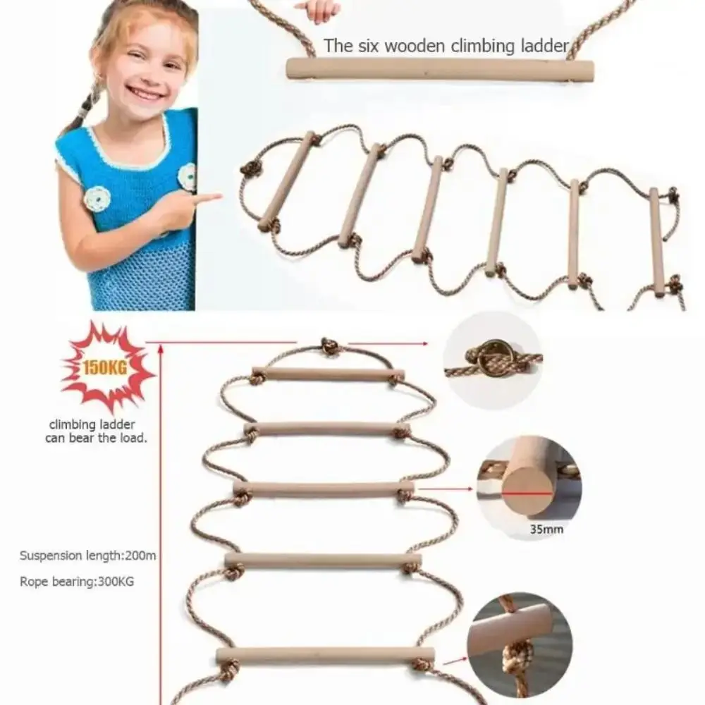 Escalera de escalada con cuerda oscilante, muebles de madera para exteriores, cuerda colgante para niños con plataformas, divertida escalera de cuerda de madera