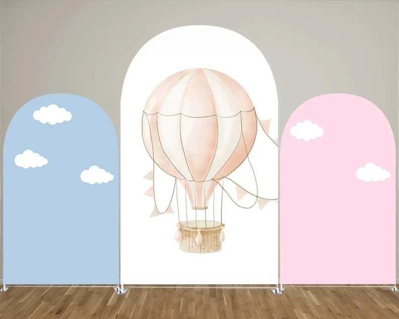Mehofond Hot Air Balloon Pink Blue Baby Shower Arched Wall Cover Backdrop Newborn 1st Birthday Arch Wall Double-sided Background