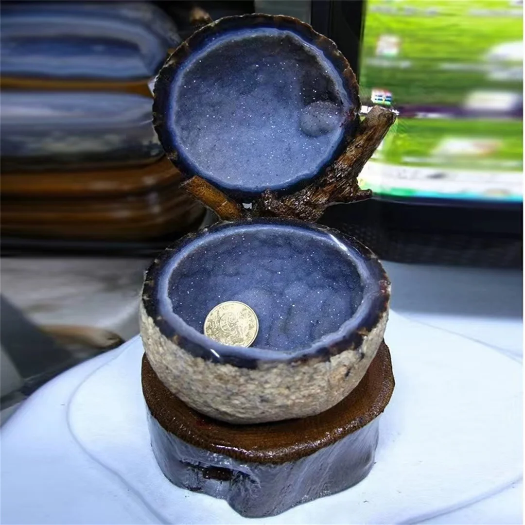 Natural Handmade Storage Agate Geode Necklace Box Rough Quartz Crystal Home decoration collection