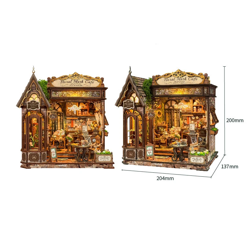 DIY Wooden Floral Mark Cafe Shop Figurines Miniatures Kits Assembled Houses Casa for Friends Birthday Gifts Home Decor Crafts view 6