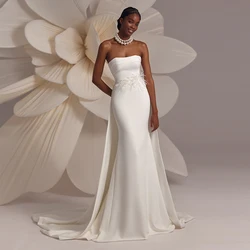 Elegant Wedding Dresses for Bride White Satin Feather Mermaid Wedding Gown for Women 2024 Strapless Trumpet Bridal Gowns Long