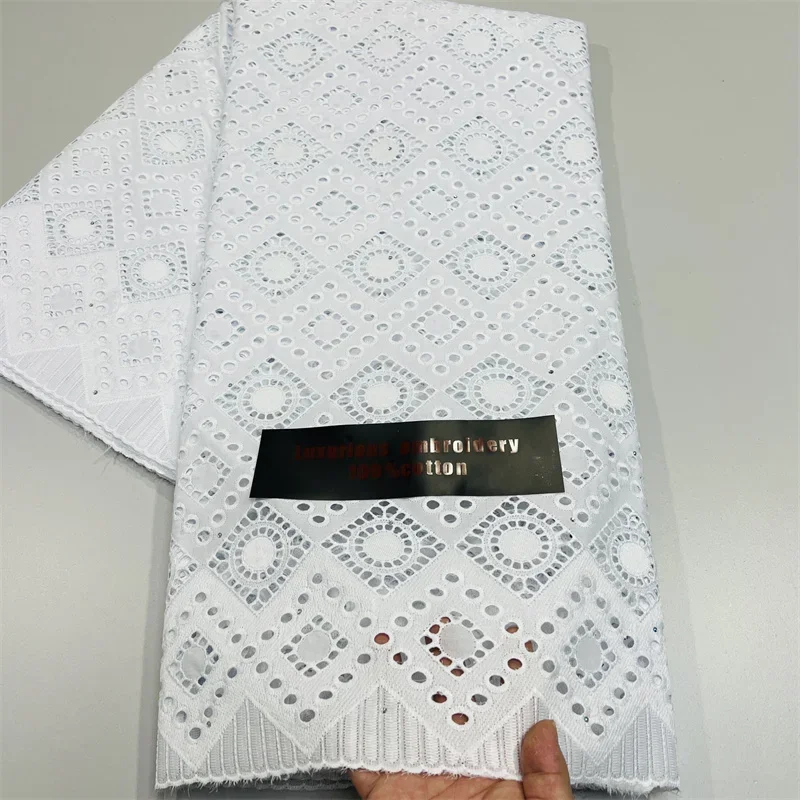 Pure White Swiss Lace Fabric, Dry Lace Embroidery, African 100% Cotton Fabrics, Swiss Voile, Dubai Style, 12L2050801, 5 Yard